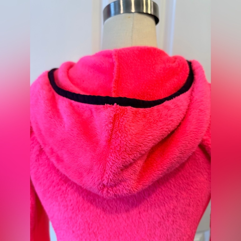 Neon Pink Sherpa Fleece Zip Hoodie Jacket Y2K Athleisure Cozy XS - Picture 9 of 12